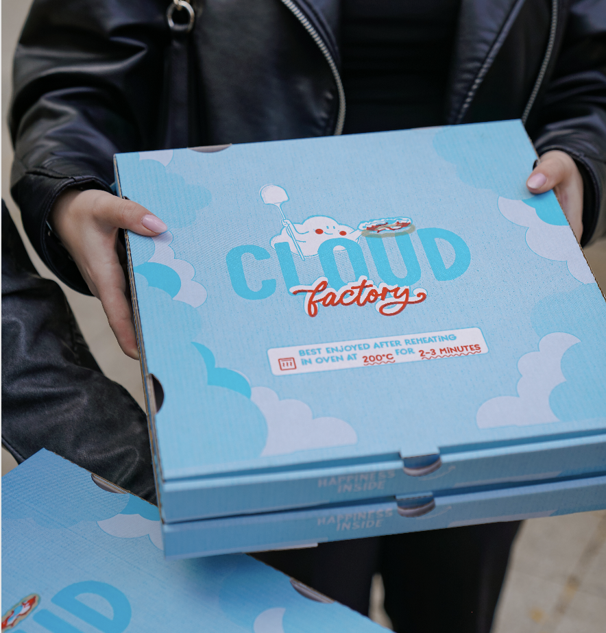 Cloud Factory takeaway pizza boxes in Neudorf
