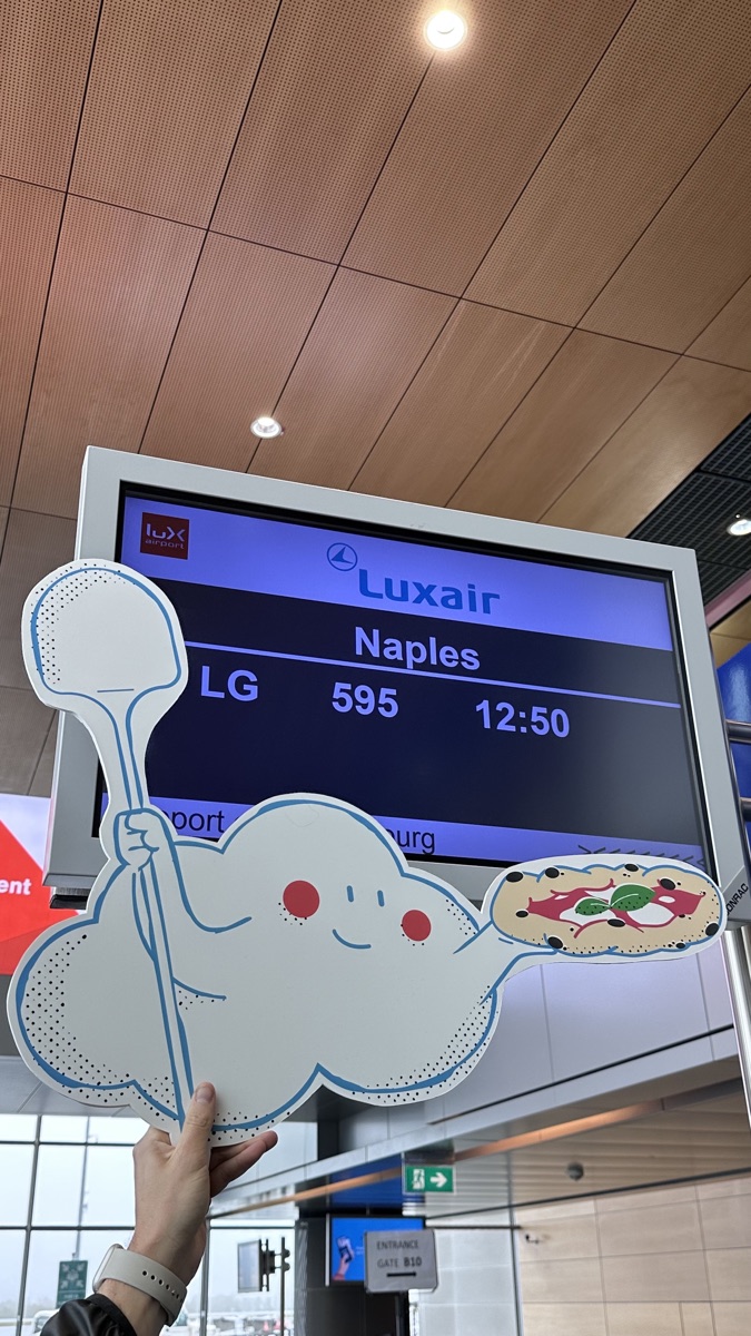Jean-Cloud at the Luxair departure gate for Naples